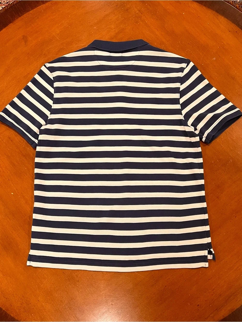 J.Crew Men’s Washed Pique Polo Shirt Blue/White Stripe Large Short-Sleeve Preppy